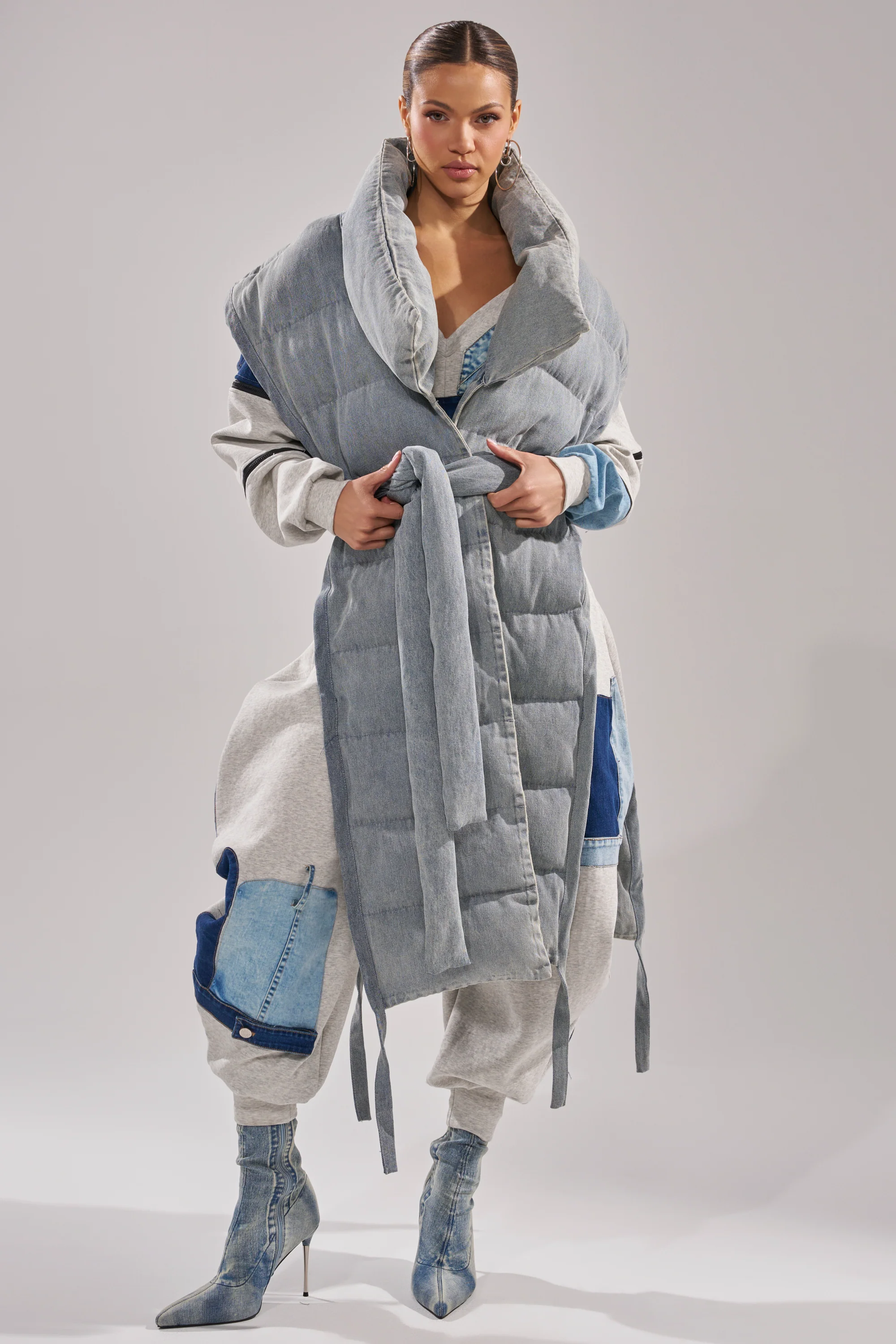 PILOT JONES LONG LINE PUFFER VEST IN DENIM - Akira Wear