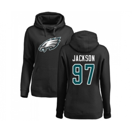 Women's Philadelphia Eagles #97 Malik Jackson Black Name & Number Logo Pullover Hoodie - Jersey