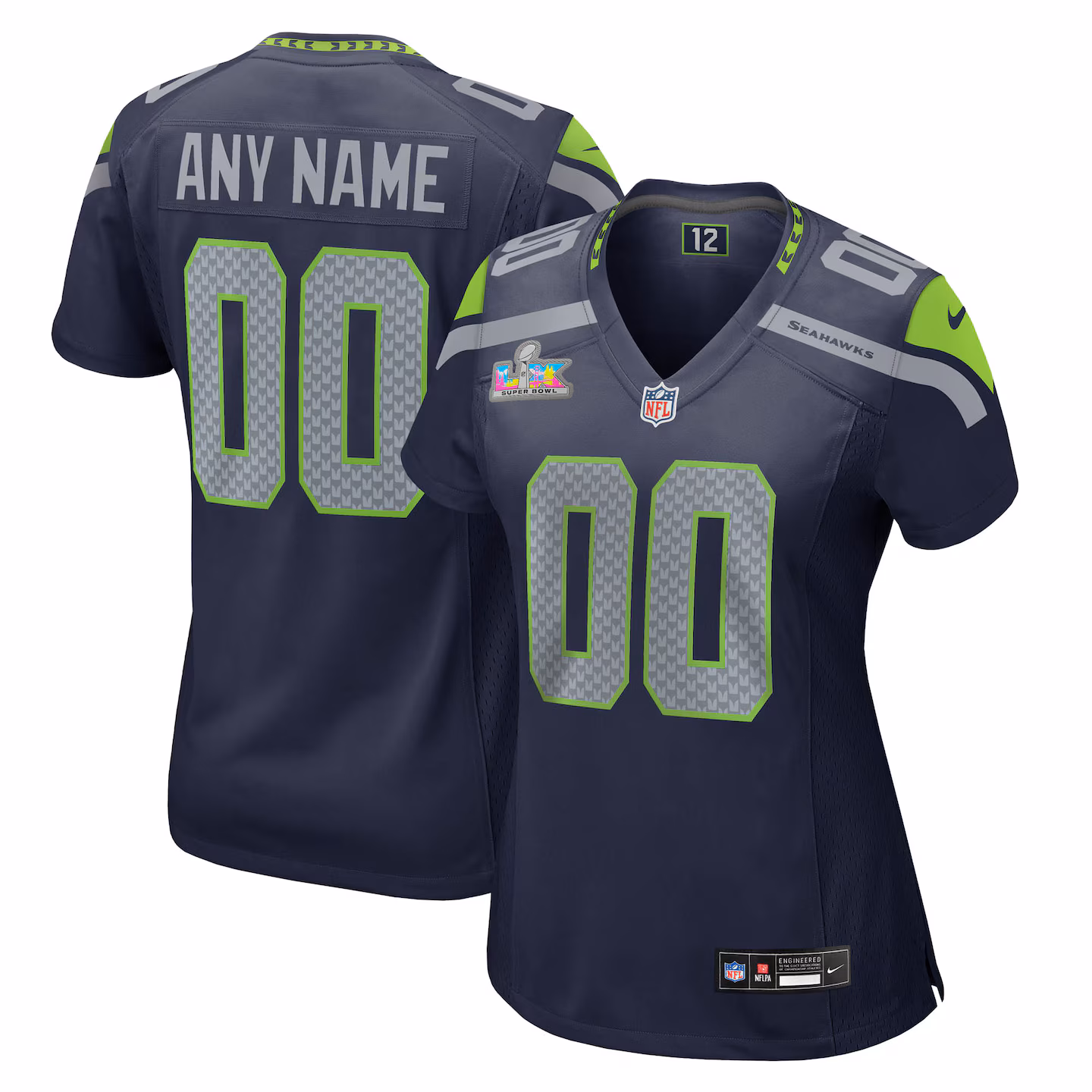 Women's Seattle Seahawks Nike College Navy Super Bowl LX Patch Custom Game Jersey - Jersey