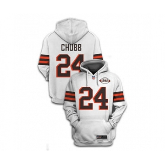 Men's Cleveland Browns #24 Nick Chubb 2021 White 1946 Collection Pullover Football Hoodie - Jersey