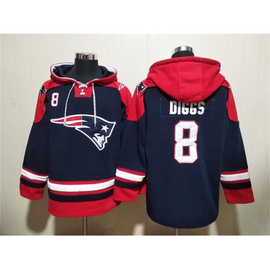 Men's New England Patriots #8 Stefon Diggs Navy Ageless Must-Have Lace-Up Pullover Hoodie - Jersey