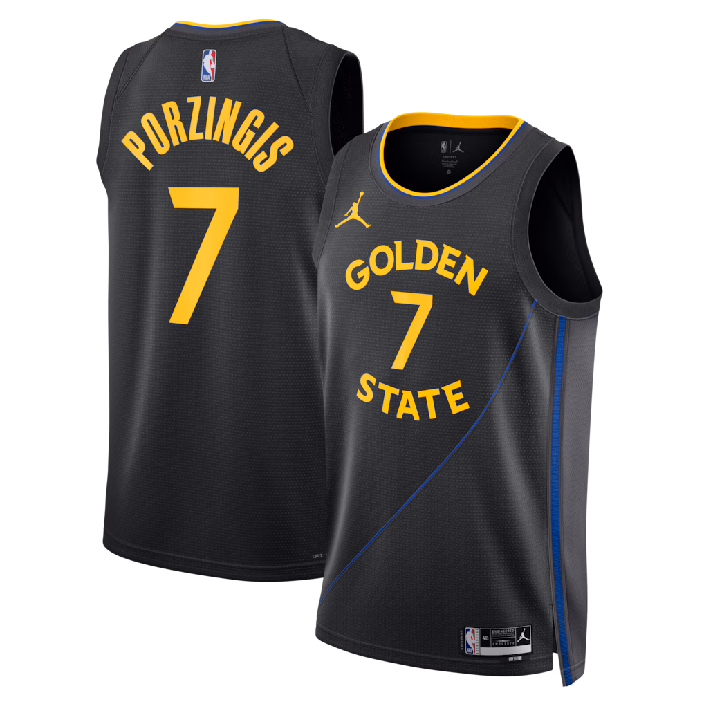 Unisex Golden State Warriors Kristaps Porziņģis Jordan Brand Black Swingman Jersey - Statement Edition - Jersey
