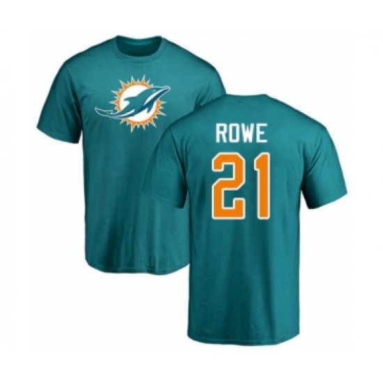 Football Miami Dolphins #21 Eric Rowe Aqua Green Name & Number Logo T-Shirt - Jersey