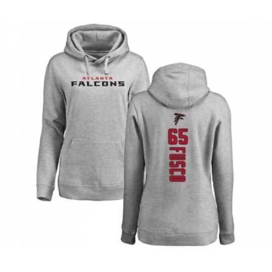 Football Women's Atlanta Falcons #65 Brandon Fusco Ash Backer Pullover Hoodie - Jersey