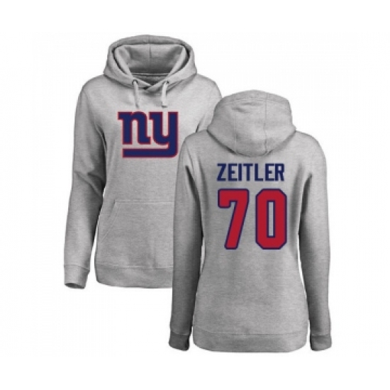 Football Women's New York Giants #70 Kevin Zeitler Ash Name & Number Logo Pullover Hoodie - Jersey