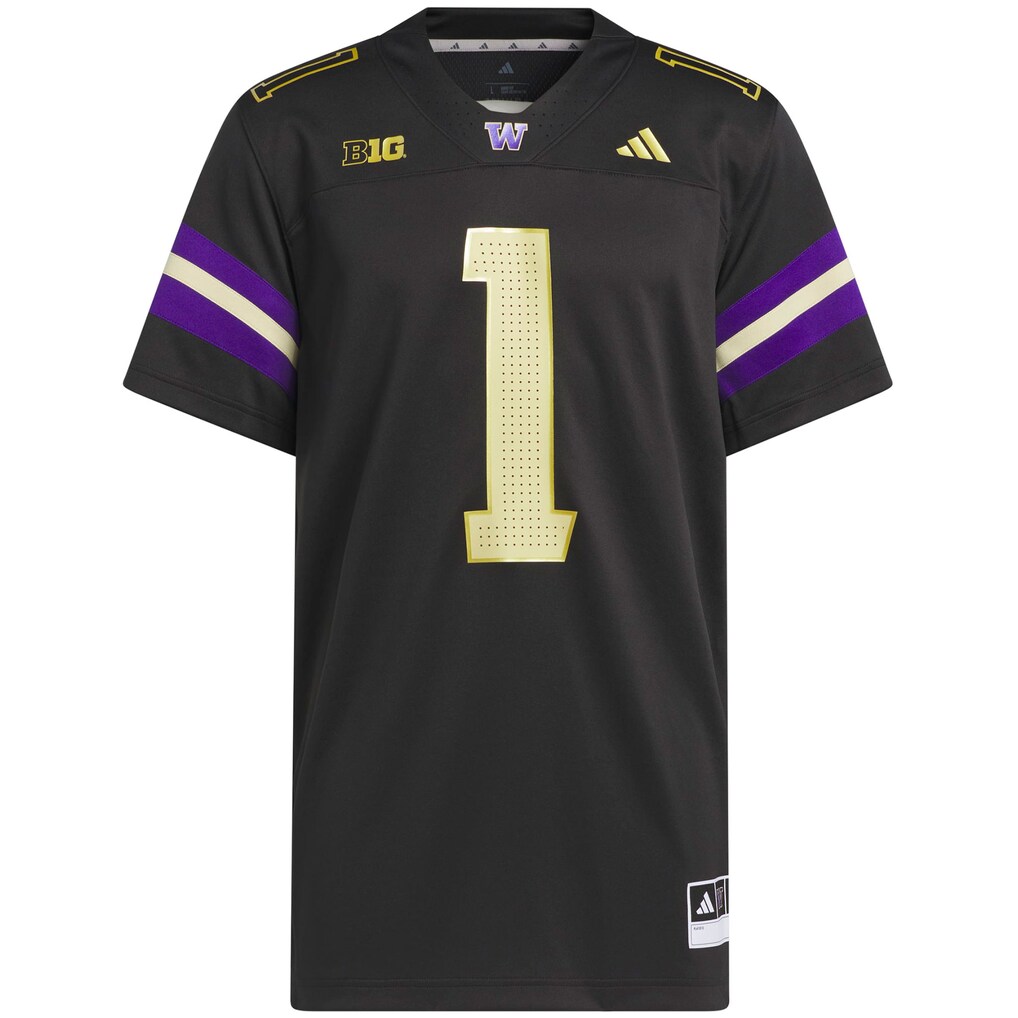 Men's adidas #1 Black Washington Huskies Premier Strategy Jersey - Jersey