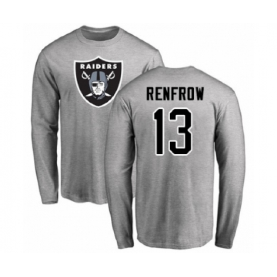 Football Oakland Raiders #13 Hunter Renfrow Ash Name & Number Logo Long Sleeve T-Shirt - Jersey