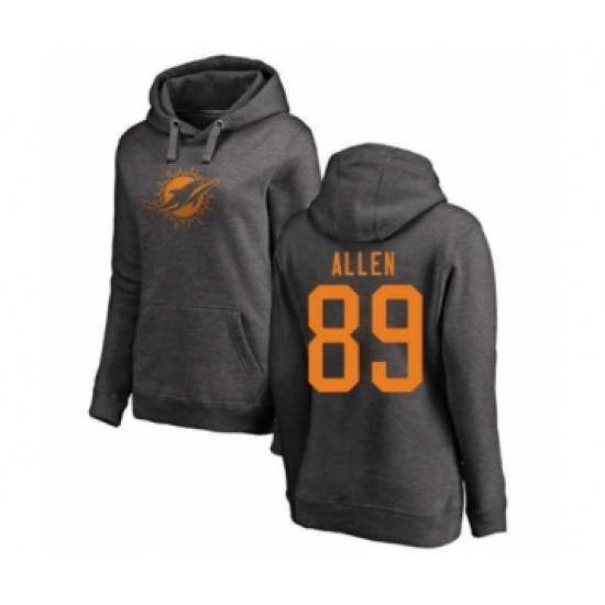 Football Women's Miami Dolphins #89 Dwayne Allen Ash One Color Pullover Hoodie - Jersey
