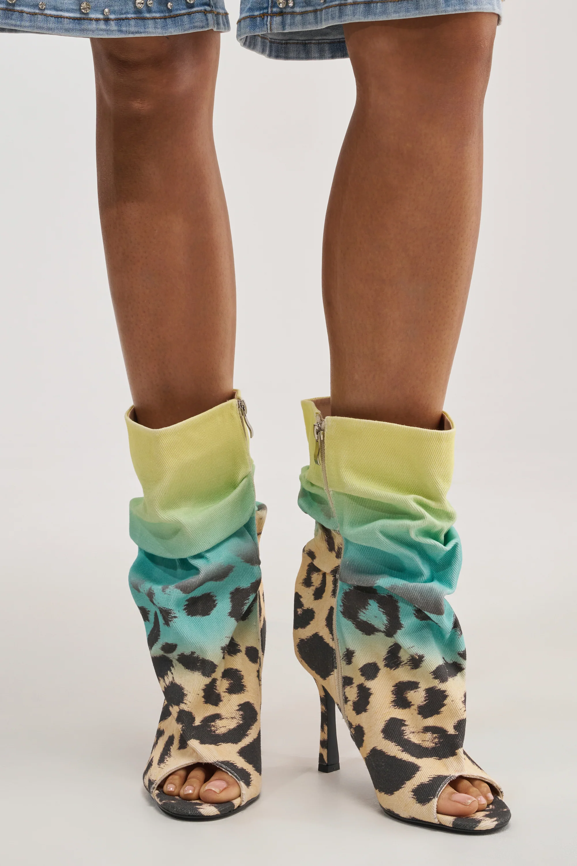 AKIRA GOLD ALMOST MULTI OMBRE LEOPARD OPEN TOE BOOTIE - Akira Wear