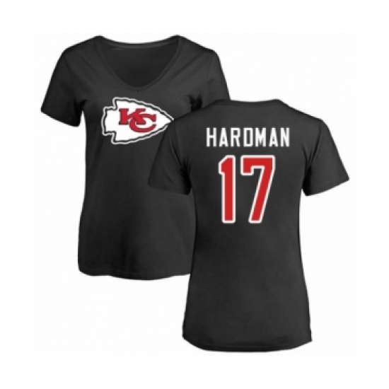 Football Women's Kansas City Chiefs #17 Mecole Hardman Black Name & Number Logo Slim Fit T-Shirt - Jersey