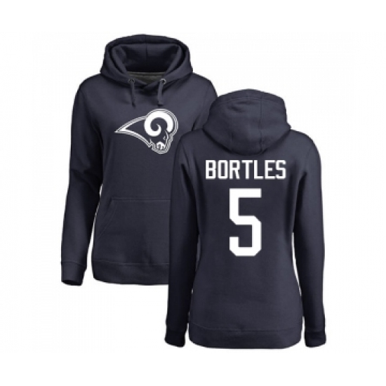 Football Women's Los Angeles Rams #5 Blake Bortles Navy Blue Name & Number Logo Pullover Hoodie - Jersey