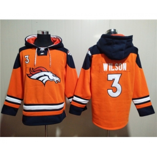 Men's Denver Broncos #3 Russell Wilson Orange Ageless Must Have Lace Up Pullover Hoodie - Jersey