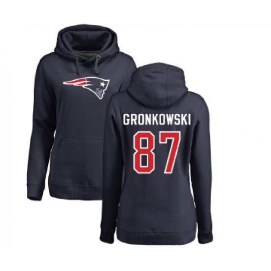Football Women's New England Patriots #87 Rob Gronkowski Navy Blue Name & Number Logo Pullover Hoodie - Jersey