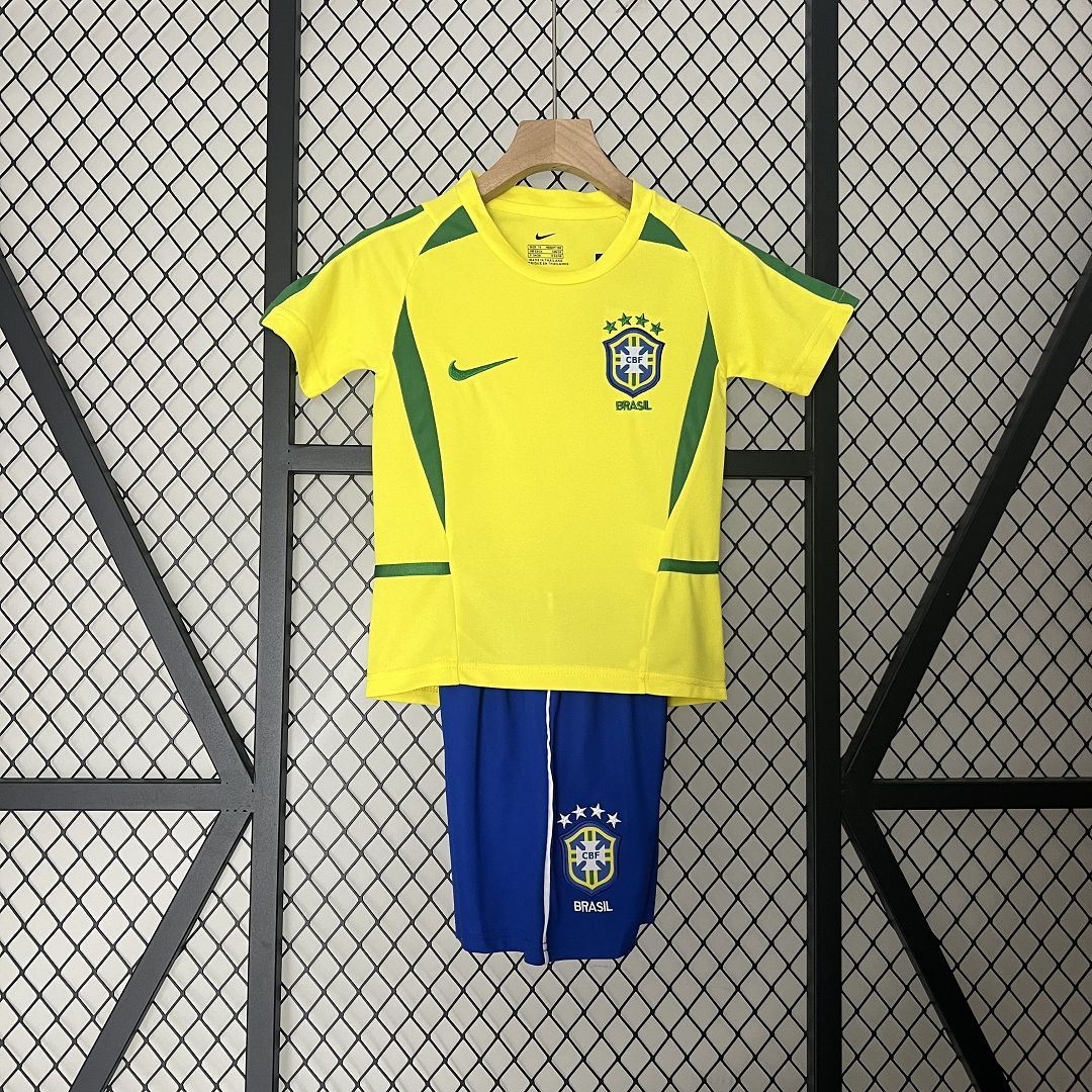 Brazil Retro Jersey Home Uniform Kids Kit Jersey+Shorts World Cup 2002 - Jersey