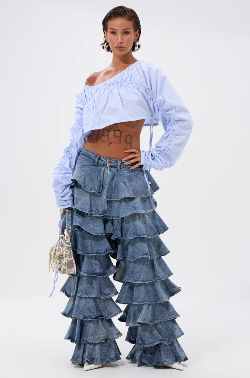 LOOK THIS WAY RUFFLE DENIM PANT - Akira Wear