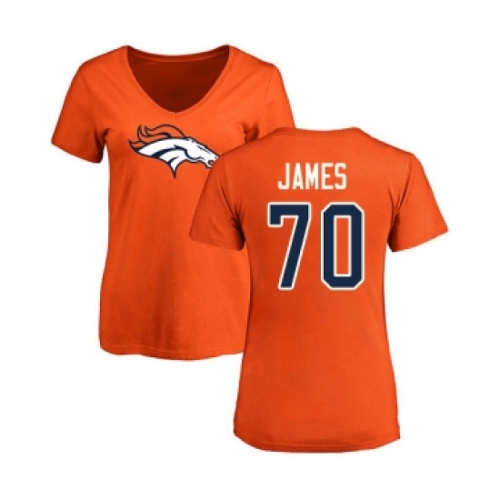 Football Women's Denver Broncos #70 Ja'Wuan James Orange Name & Number Logo T-Shirt - Jersey
