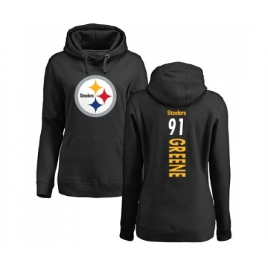 Football Women's Pittsburgh Steelers #91 Kevin Greene Black Backer Pullover Hoodie - Jersey