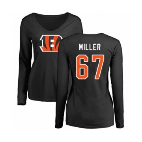 Football Women's Cincinnati Bengals #67 John Miller Black Name & Number Logo Long Sleeve T-Shirt - Jersey