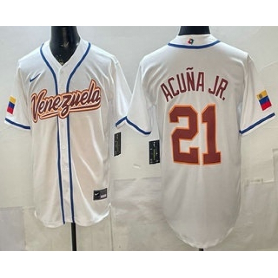 Men's Venezuela #21 Ronald Acuna Jr White 2026 World Baseball Classic Cool Base Jersey - Jersey