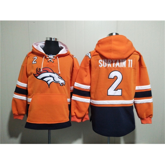Men's Denver Broncos #2 Pat Surtain II Orange Ageless Must-Have Lace-Up Pullover Hoodie - Jersey