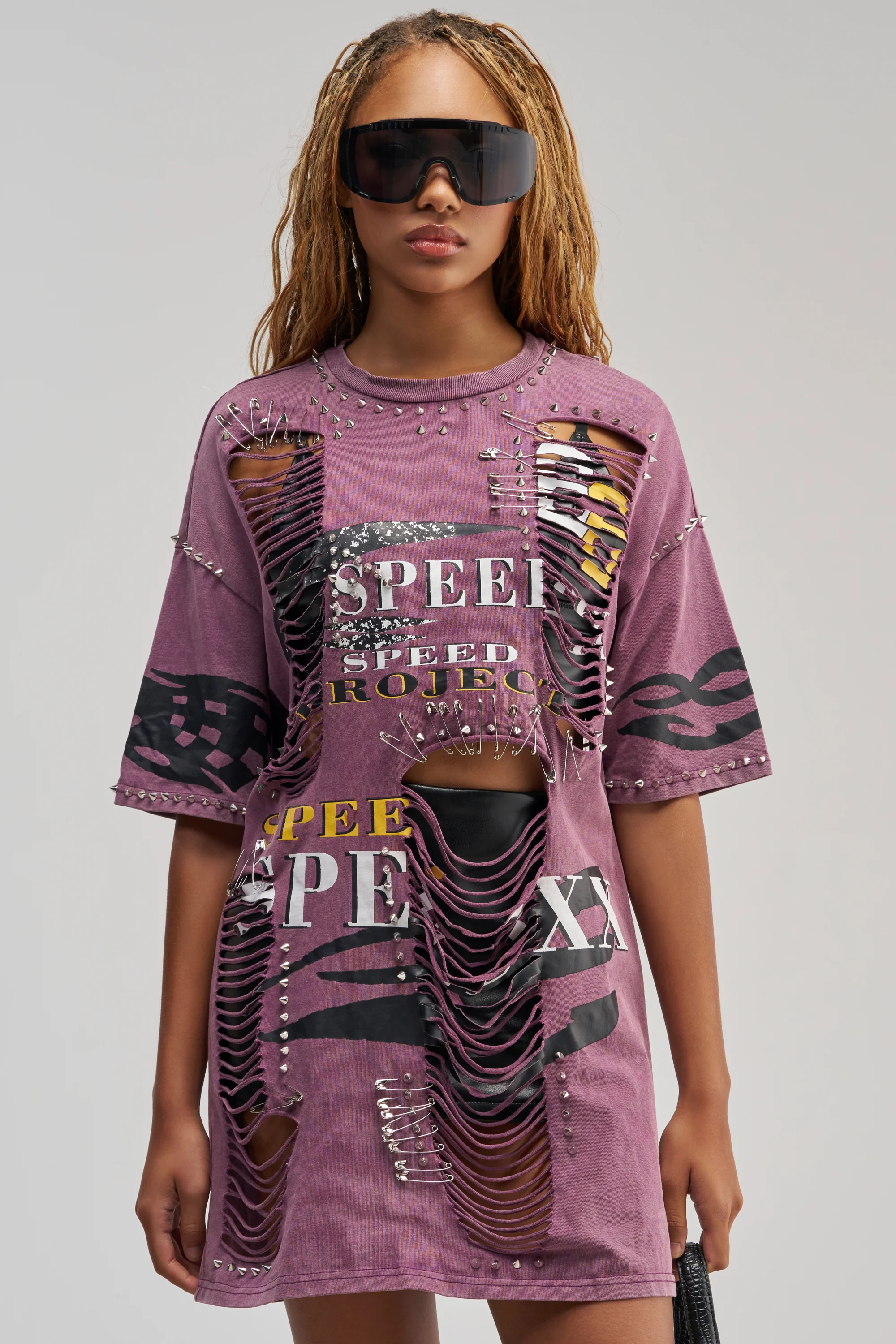 NEVER TOO MUCH DISTRESSED OVERSIZED TEE IN PLUM - Akira Wear