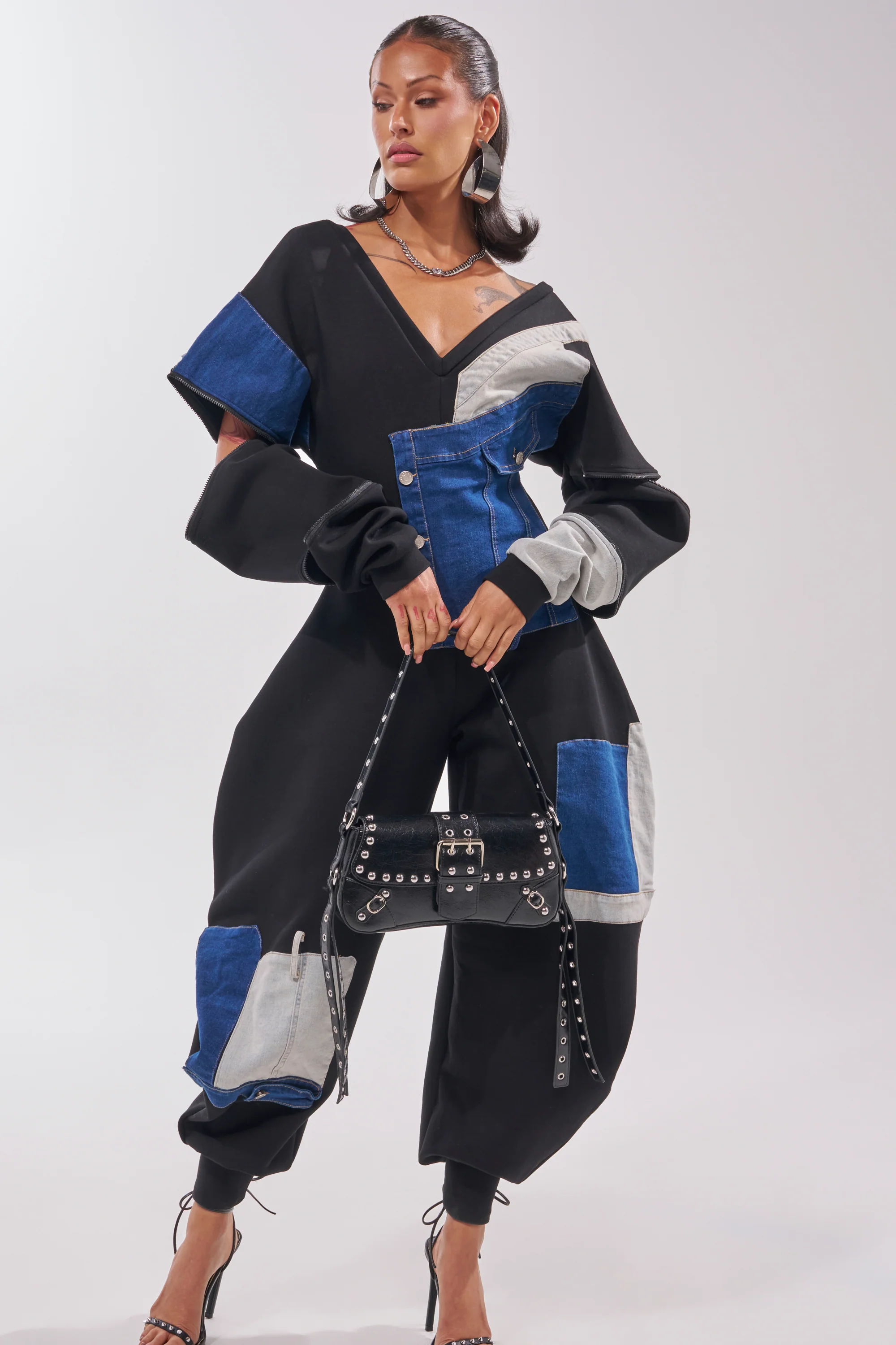 COMFY COZY PATCHWORK JUMPSUIT IN BLACK - Akira Wear