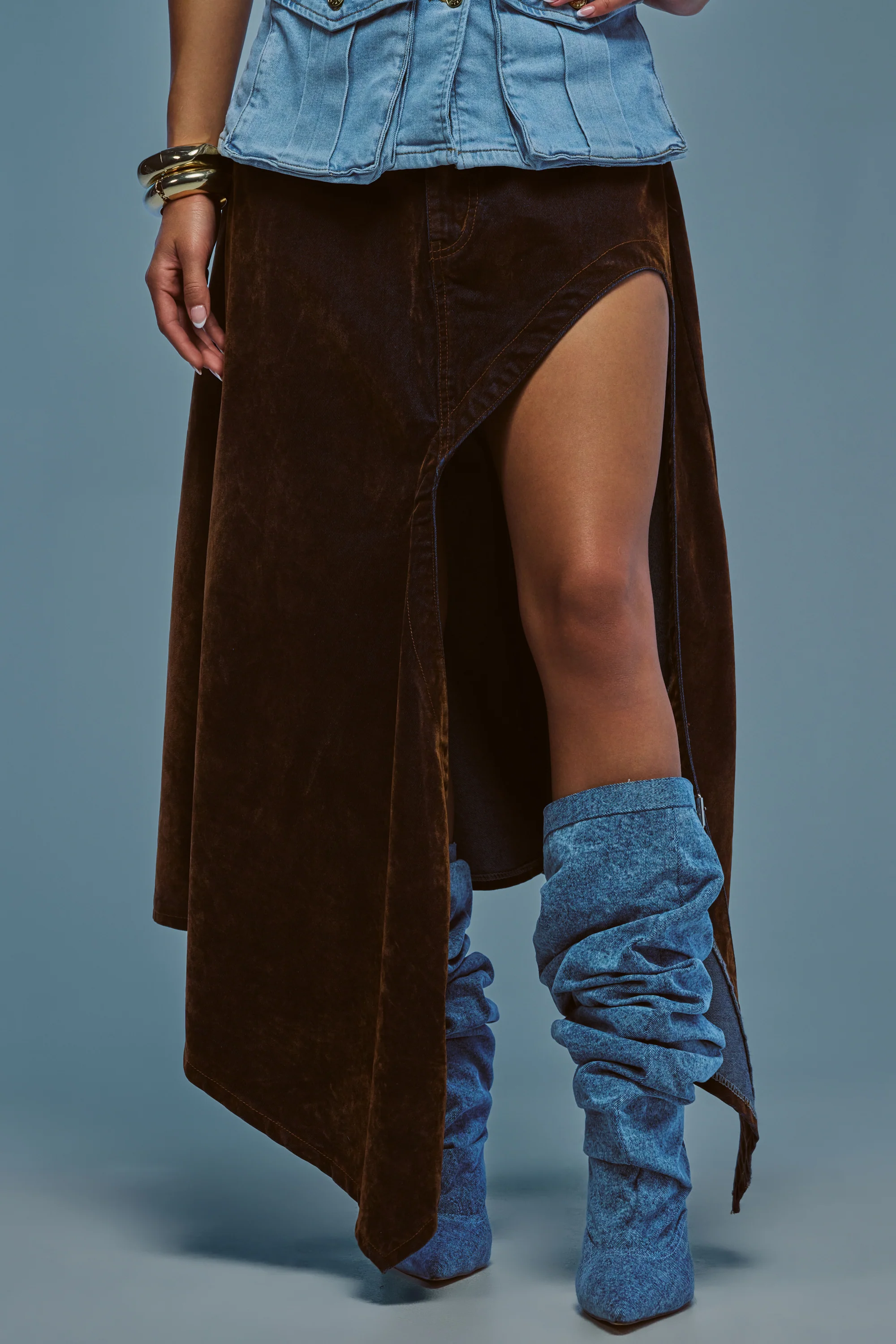 JESSIE VELVET DENIM SKIRT - Akira Wear