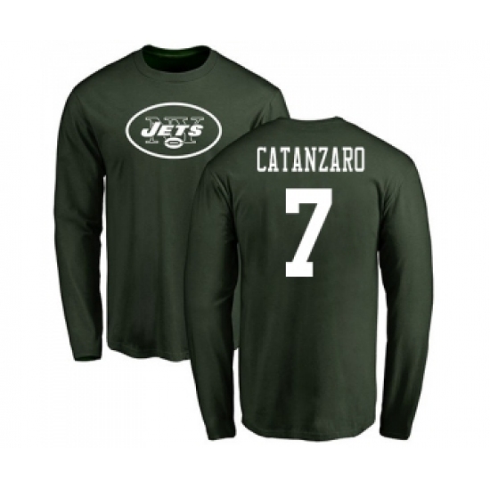 Football New York Jets #7 Chandler Catanzaro Green Name & Number Logo Long Sleeve T-Shirt - Jersey