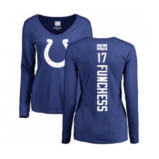 Football Women's Indianapolis Colts #17 Devin Funchess Royal Blue Backer Long Sleeve T-Shir - Jersey