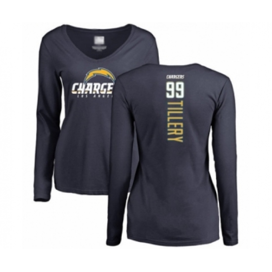 Football Women's Los Angeles Chargers #99 Jerry Tillery Navy Blue Backer Long Sleeve T-Shirt - Jersey