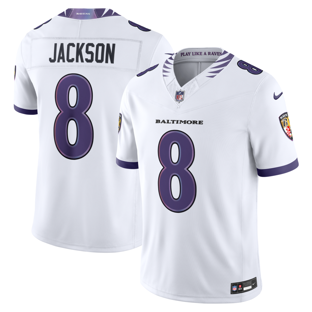 Men's Baltimore Ravens Lamar Jackson Nike White Vapor F.U.S.E. Sewn Down Limited Jersey - Jersey