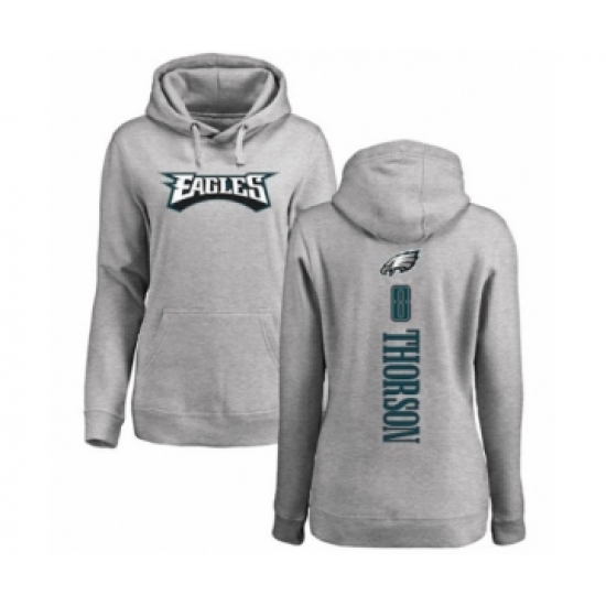 Women's Philadelphia Eagles #8 Clayton Thorson Ash Backer Pullover Hoodie - Jersey