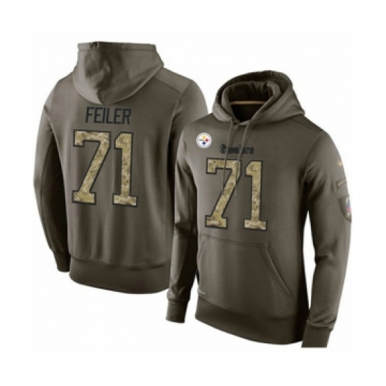 Football Men's Pittsburgh Steelers #71 Matt Feiler Green Salute To Service Pullover Hoodie - Jersey