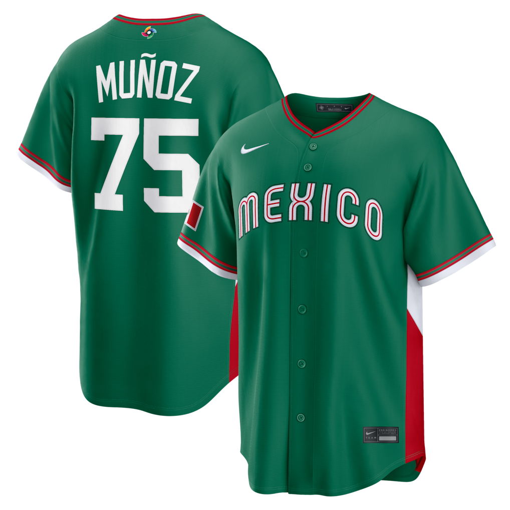 Men's Mexico Baseball Andrés Muñoz Nike Green 2026 World Baseball Classic Road Stadium Jersey - Jersey