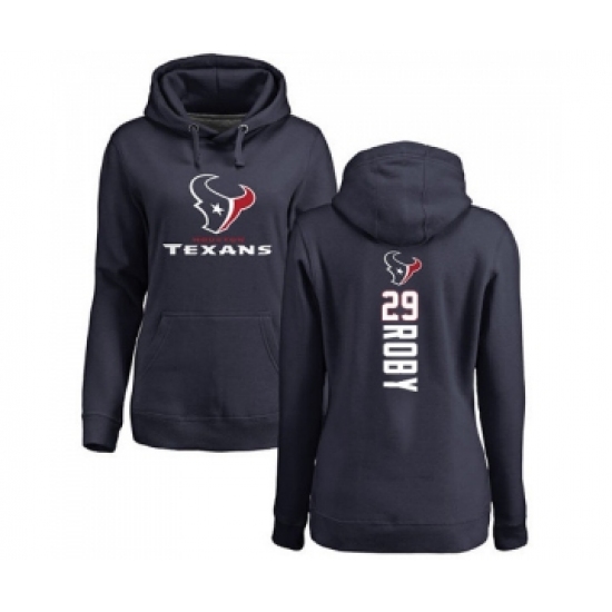 Football Women's Houston Texans #29 Bradley Roby Navy Blue Backer Pullover Hoodie - Jersey