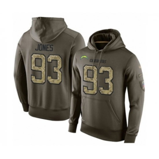 Football Los Angeles Chargers #93 Justin Jones Green Salute To Service Men's Pullover Hoodie - Jersey