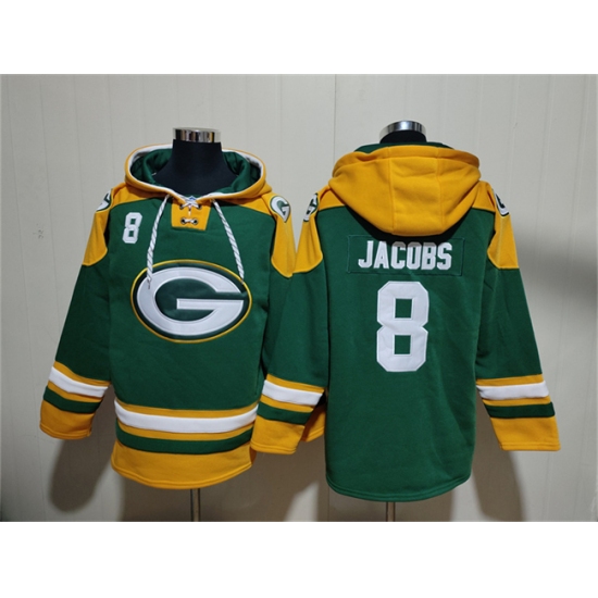 Men's Green Bay Packers #8 Josh Jacobs Green Lace-Up Pullover Hoodie - Jersey