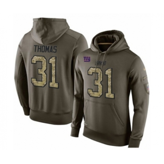 Football Men's New York Giants #31 Michael Thomas Green Salute To Service Pullover Hoodie - Jersey