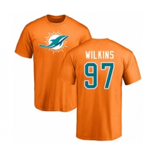 Football Miami Dolphins #97 Christian Wilkins Orange Name & Number Logo T-Shirt - Jersey