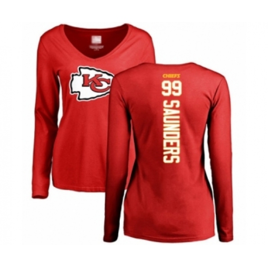 Football Women's Kansas City Chiefs #99 Khalen Saunders Red Backer Slim Fit Long Sleeve T-Shirt - Jersey