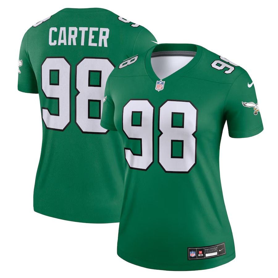 Women's Philadelphia Eagles Jalen Carter Nike  Kelly Green Alternate Legend Player Performance Top - Jersey