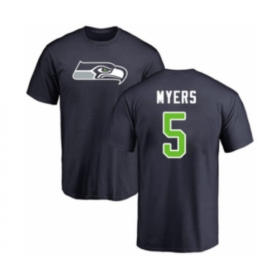 Football Seattle Seahawks #5 Jason Myers Navy Blue Name & Number Logo T-Shirt - Jersey