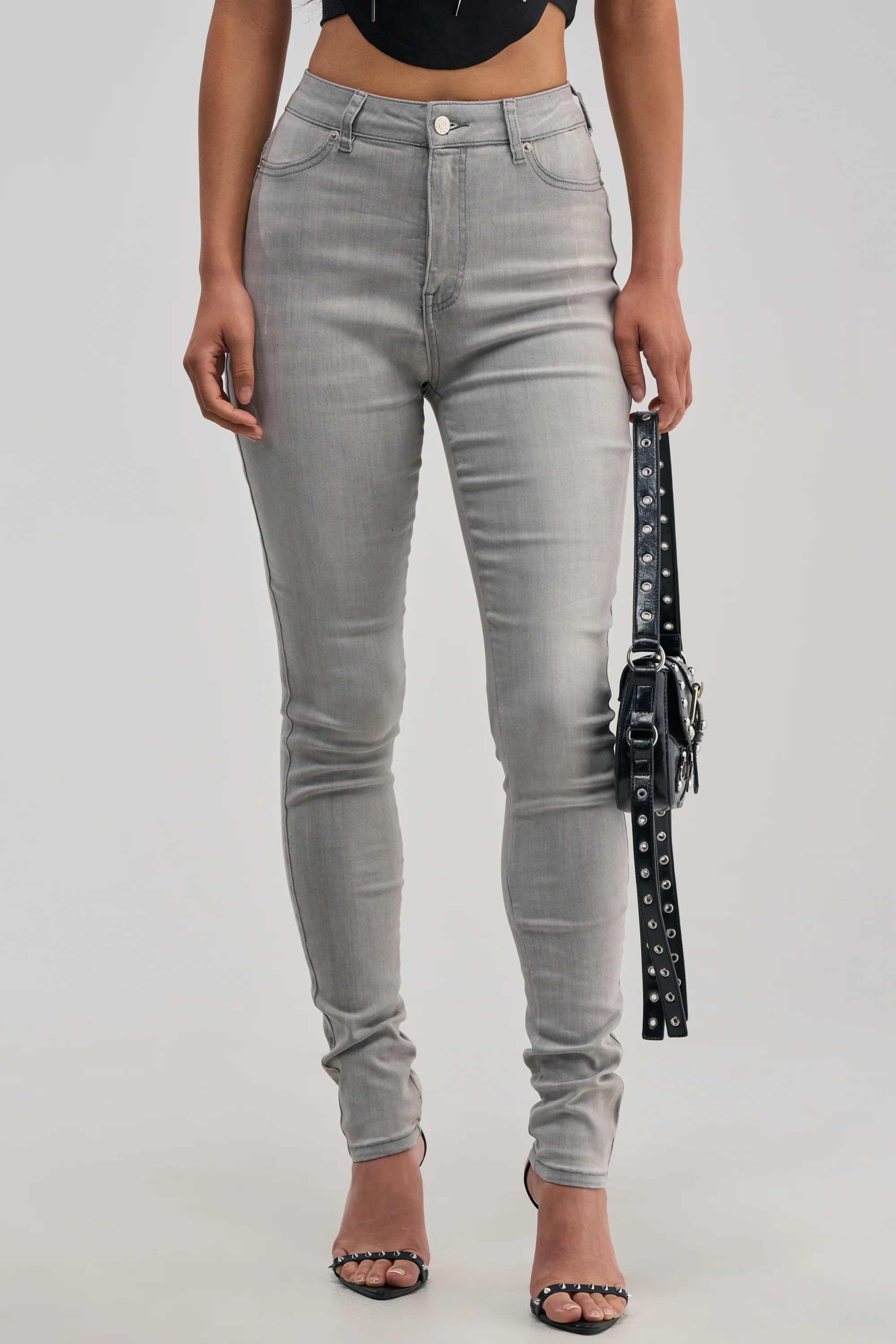 FLEX-FIT HIGH WAISTED SUPER STRETCHY SKINNY JEANS IN GREY - Akira Wear