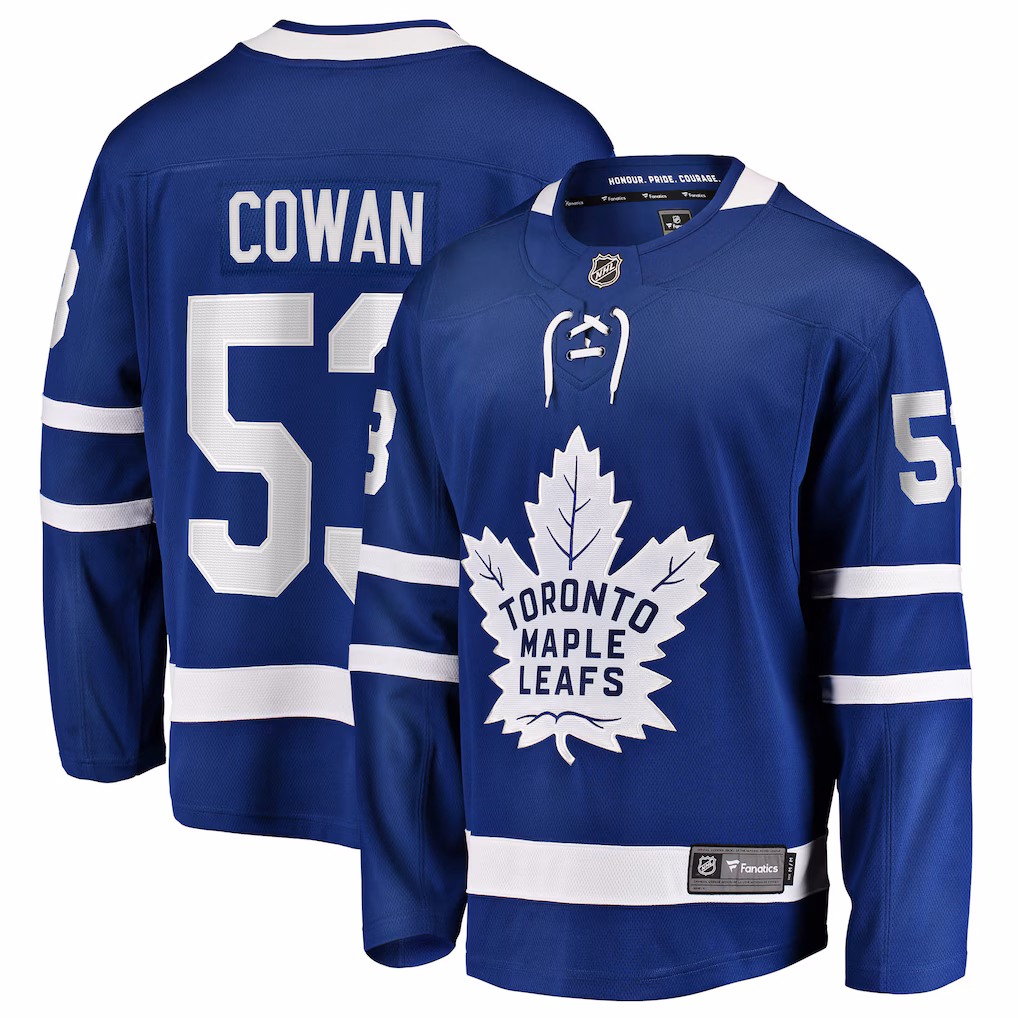 Men's Toronto Maple Leafs Easton Cowan Fanatics Blue Home Breakaway Jersey - Jersey