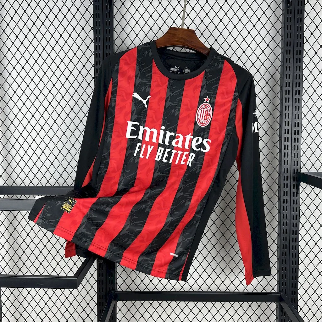 AC Milan Soccer Jersey Home Long Sleeves Custom Shirt 2025/26 - Jersey