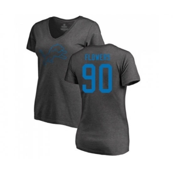 Football Women's Detroit Lions #90 Trey Flowers Ash One Color T-Shirt - Jersey