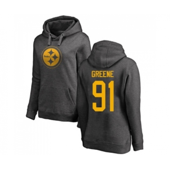 Football Women's Pittsburgh Steelers #91 Kevin Greene Ash One Color Pullover Hoodie - Jersey