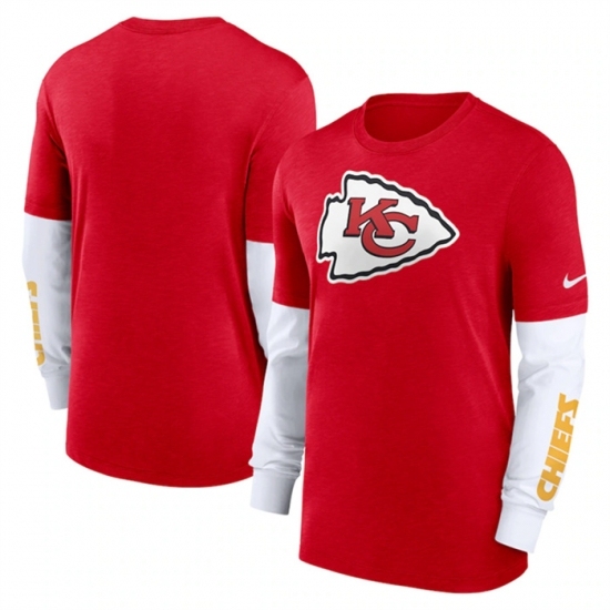 Men's Kansas City Chiefs Heather Red Slub Fashion Long Sleeve T Shirt - Jersey