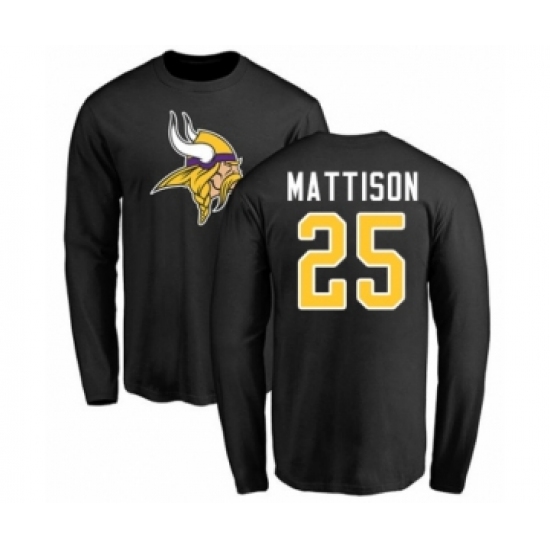 Football Minnesota Vikings #25 Alexander Mattison Black Name & Number Logo Long Sleeve T-Shirt - Jersey