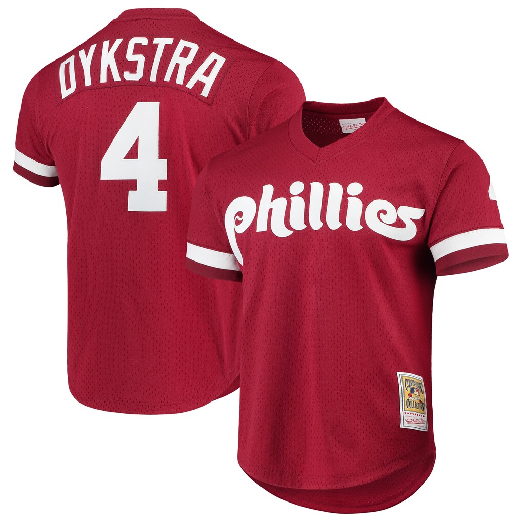Men's Philadelphia Phillies Lenny Dykstra Mitchell & Ness Scarlet Authentic Batting Practice Jersey - Jersey
